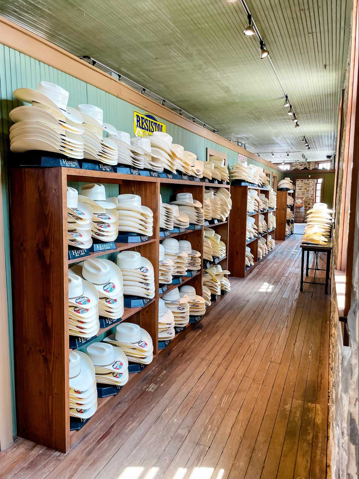 Cowboy hats on shelves